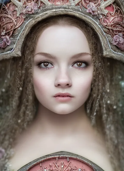 Image similar to closeup portrait of a fairytale medieval princess, depth of field, zeiss lens, detailed, symmetrical, centered, fashion photoshoot, by nicoletta ceccoli, mark ryden, lostfish, earl norem, breathtaking, 8 k resolution, extremely detailed, beautiful, establishing shot, artistic, hyperrealistic, beautiful face, octane render