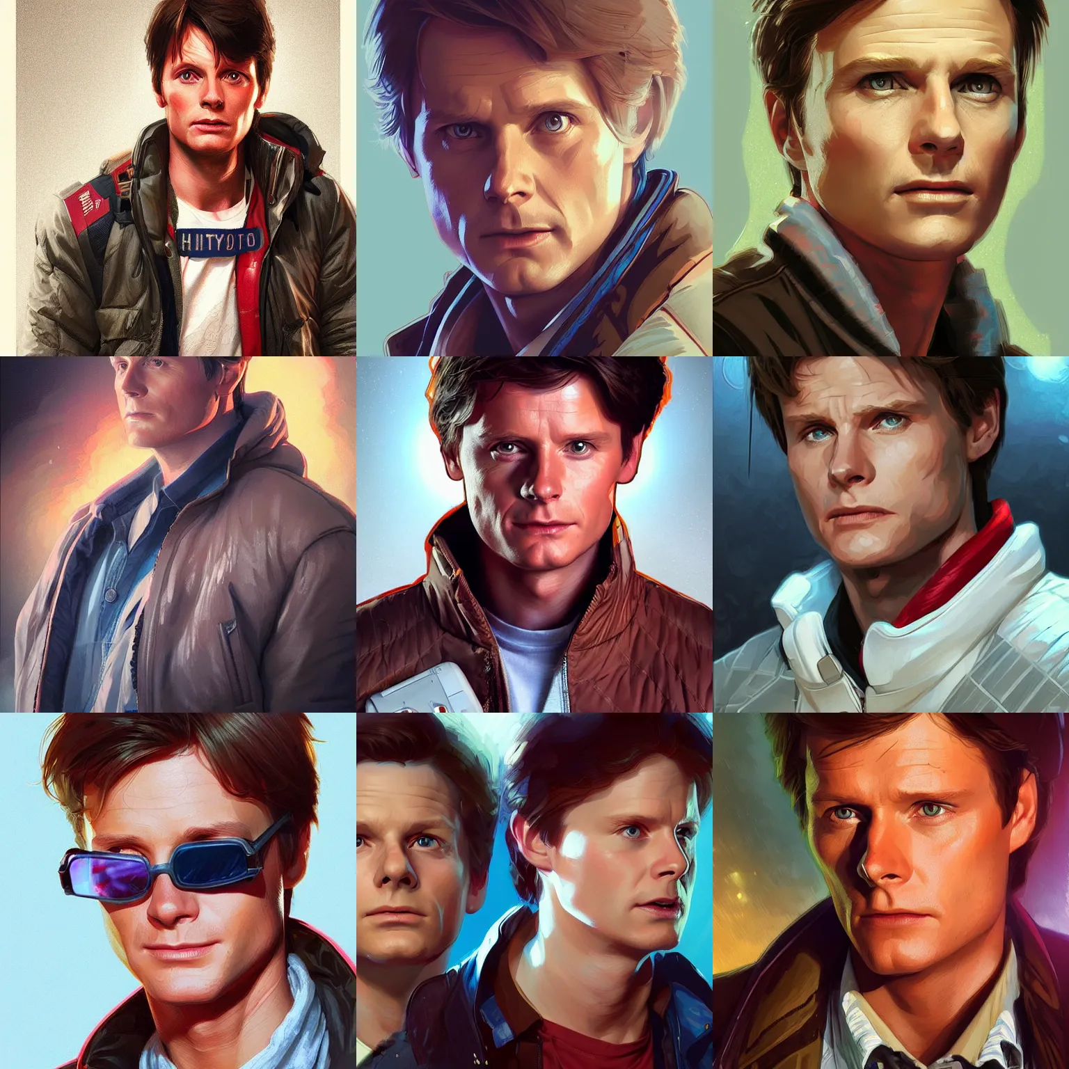 Prompt: Marty McFly, portrait, highly detailed, digital painting, artstation, concept art, sharp focus, illustration, art by artgerm and greg rutkowski and alphonse mucha