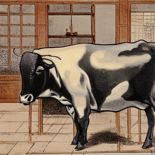 Prompt: a bull in a china shop