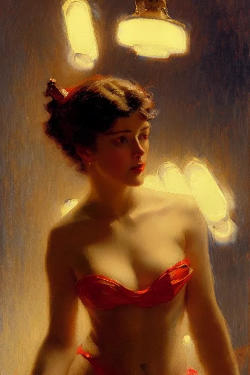 Prompt: winter, attractive female, neon light, painting by gaston bussiere, craig mullins, j. c. leyendecker