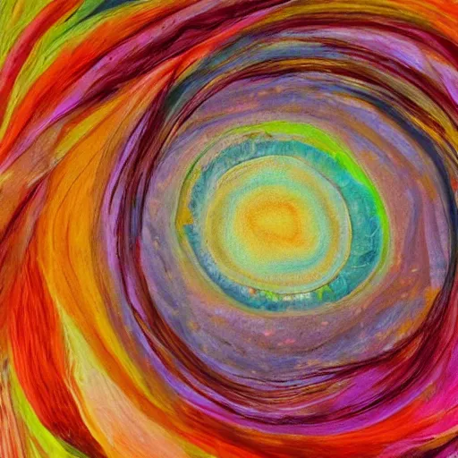 Prompt: woman brings the ancient spirals and stories to her community, abstract art in the style of aborginal painting and Georgia o keefe,