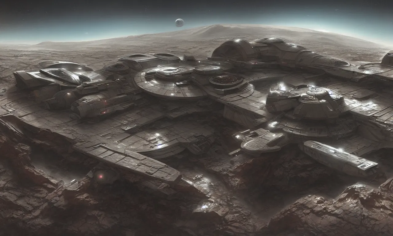 Image similar to a beautiful highly detailed matte painting of a huge derelict Mars base, Space base, Star Trek by Jose Daniel Cabrera Pena and Leonid Kozienko, concept art