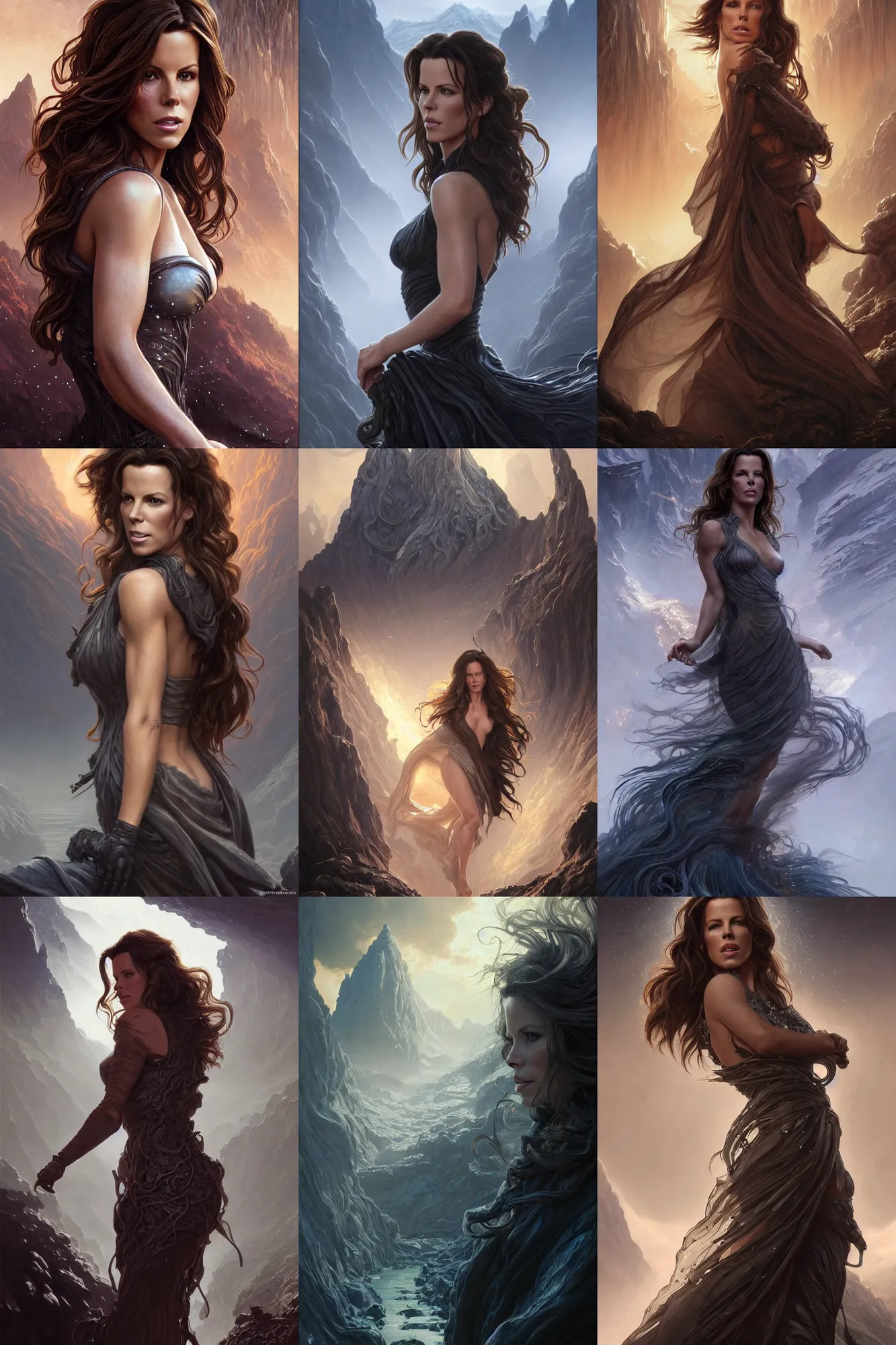 Prompt: kate beckinsale as a indiana jhones glowing with smoky dust particles, glacier landscape, d & d, fantasy, arkham horror, tentacles, fluid evil, intricate, elegant, highly detailed, digital painting, artstation, concept art, matte, sharp focus, illustration, art by artgerm and greg rutkowski and alphonse mucha
