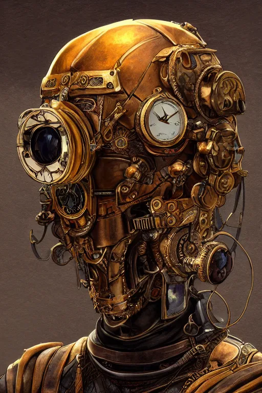 Image similar to steampunk helmet fantasy art mask robot ninja stylized digital illustration sharp focus, elegant intricate digital painting artstation concept art global illumination ray tracing advanced technology chaykin howard and campionpascale and cooke darwyn and davis jack