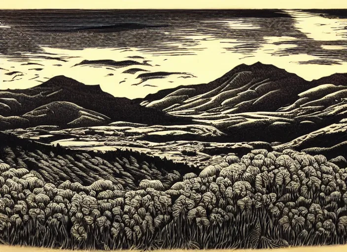 Image similar to a beautiful Wood engraving on paper of The highlands of Scotland