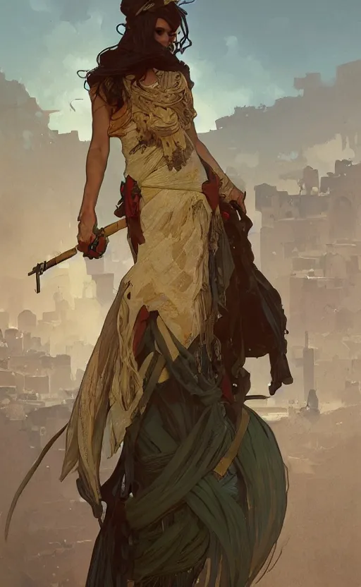 Prompt: a personification of the country palestine, highly detailed, digital painting, artstation, concept art, sharp focus, illustration, art by greg rutkowski and alphonse mucha