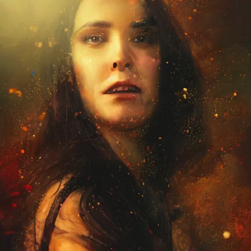 Image similar to majestic gracious regal aristocratic brunette female vampire portrait, atmospheric lighting, painted, menacingly bearing fangs, intricate, volumetric lighting, beautiful, rich deep colours masterpiece, golden hour, sharp focus, ultra detailed, by leesha hannigan, ross tran, thierry doizon, kai carpenter, ignacio fernandez rios