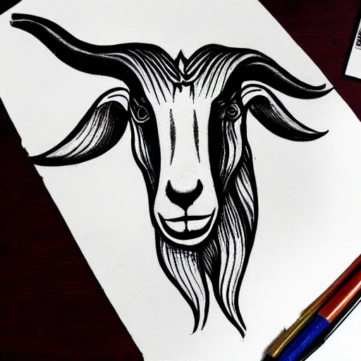 Prompt: a masterpiece illustration of a hellish goat for a tattoo