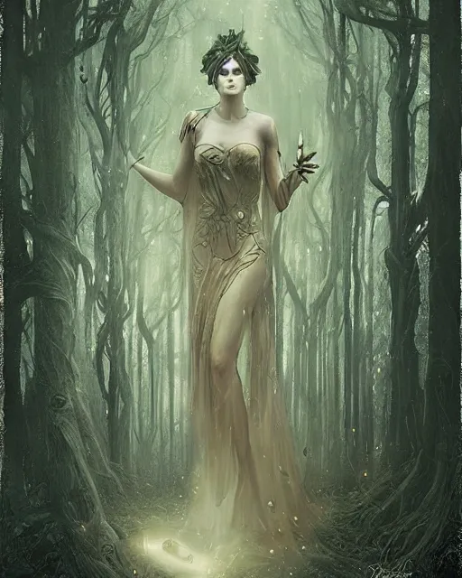 Prompt: tarot card, haunted woods, Art nouveau, by bastien deharme