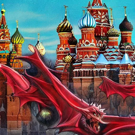 Prompt: fantasy_artwork_hyper_detailed_very_very_very_very_very_very_very_very_very_very_very_very_very_very_very_very_very beautiful painting of Dragon on the Red square, Moscow, matte painting