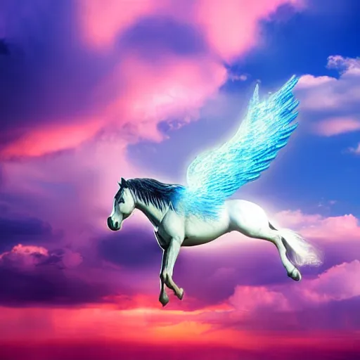 Prompt: a pegasus sleeping on a cloud, beautiful fantasy cloud landscape, blue sky, depth of field, volumentric lighting, octane, rule of thirds, 8 k, 3 5 mm photography, vivid colors, gorgeous