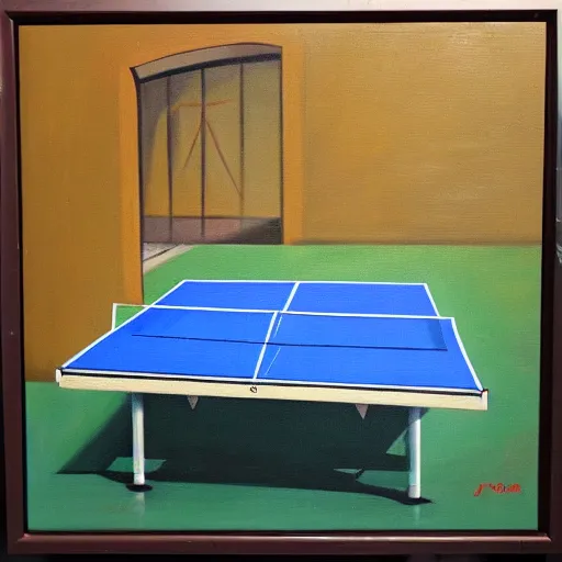 Prompt: Două pisici jucând ping-pong pe fundal portocaliu, oil painting