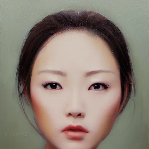 Image similar to perfect, realistic oil painting of close-up japanese girl face, by Sakimichan, by an American professional senior artist, Hollywood concept, dynamic composition and motion, postproduction.