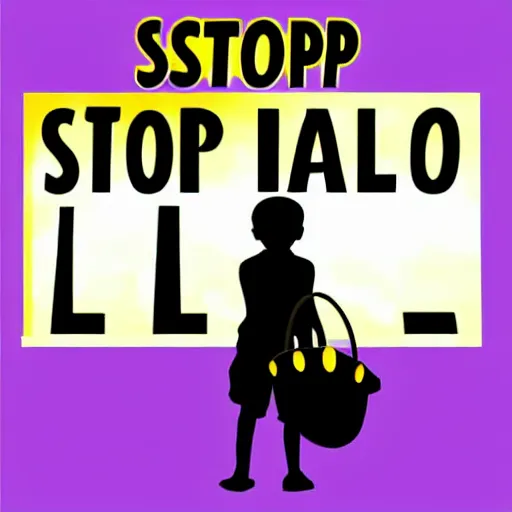 Prompt: logo of stop child labour black background digital art trending no written