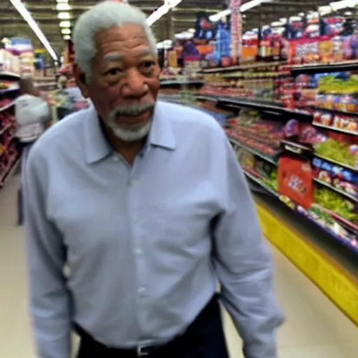 Image similar to a surveillance footage of Morgan Freeman at Walmart