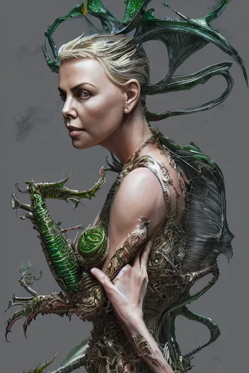 Image similar to Charlize Theron as Venus flytrap, intricate, highly detailed, smooth, artstation, digital illustration by Ruan Jia and Mandy Jurgens and Artgerm and Wayne Barlowe and Greg Rutkowski and Zdislav Beksinski