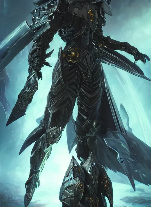 Image similar to dark seraphim knight in light armor wielding a magical lance, slaying a sky beast, full body heroic pose. dark water, cyberpunk pearl armor, futuristic fantasy, highly detailed, digital painting, trending on artstation, concept art, sharp focus, illustration, art by artgerm and nixeu and greg rutkowski and magali villeneuve.