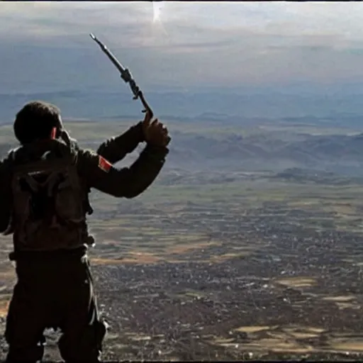 Prompt: kurdish astronaut holding a kurdish! kurdistan! flag in a movie directed by christopher nolan, movie still frame, promotional image, imax 7 0 mm footage