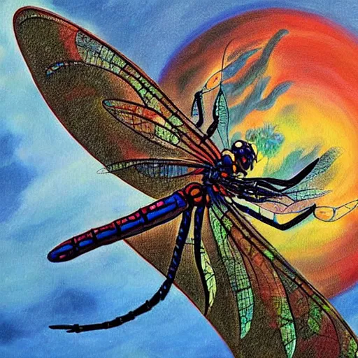 Image similar to the dragonflies rule over the earth, a detailed painting, horror