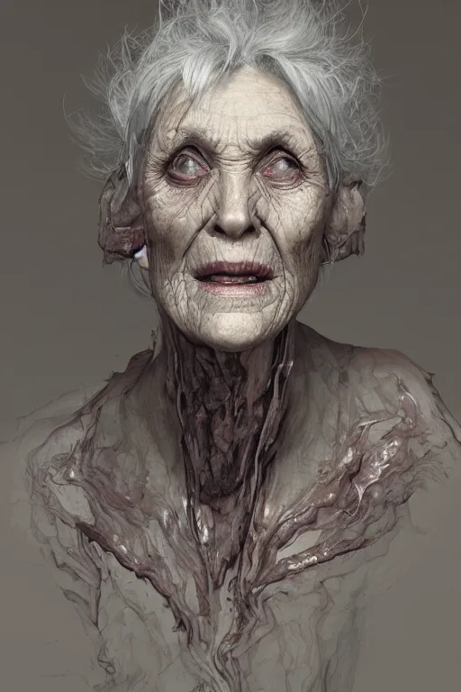 Image similar to portrait of a old woman with cracked reaction diffusion skin. high detail, by Eddie Mendoza