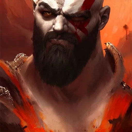 Image similar to oil painting of kratos in valhalla trending on artstation by greg rutkowski