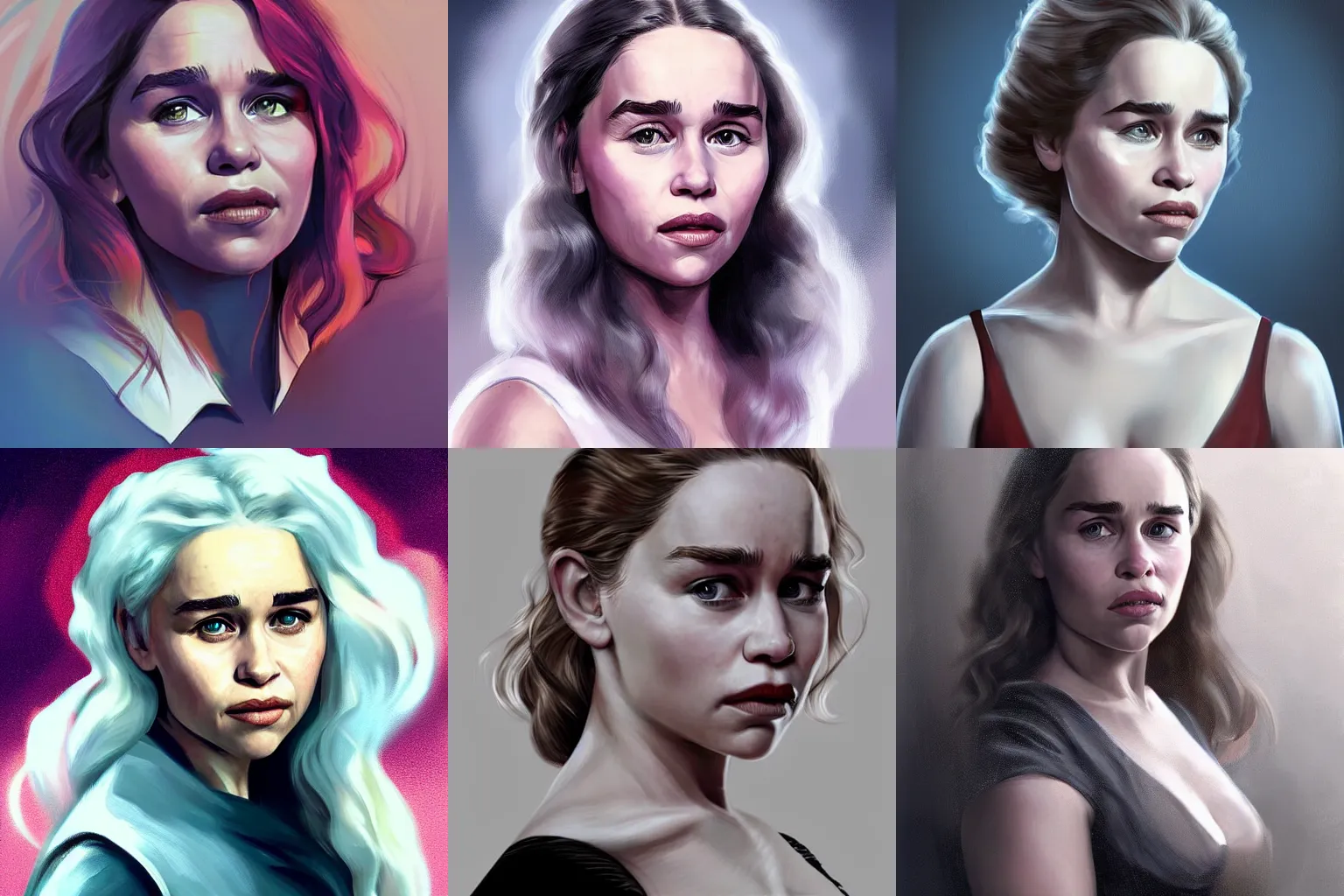 Prompt: digital painting of emilia clarke by magali villeneuve, artstation