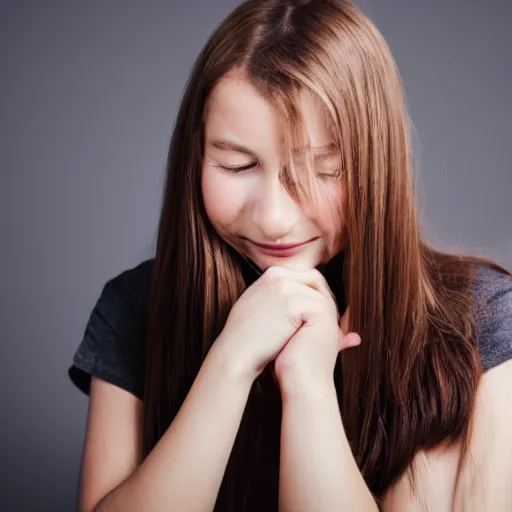 Image similar to girl with elbow on a desk and hands dragging back hair on the head sitting on a chair