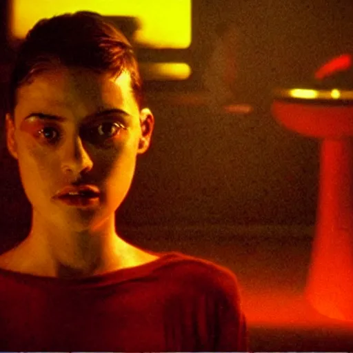 Image similar to movie still of the alien girl, cinematic composition, cinematic light, by david lynch and gaspar noe