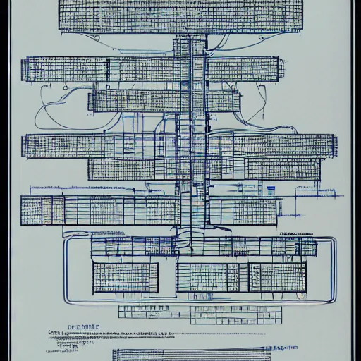 Prompt: detailed electronic plan 1 9 7 0 s blueprint by moebius