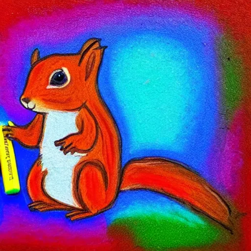 Image similar to a happy squirrel in childish crayon art style