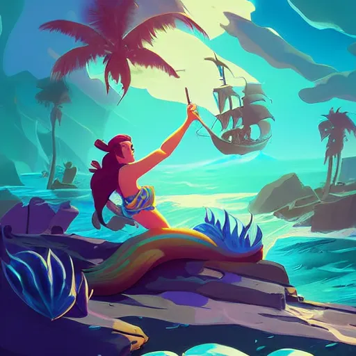 Image similar to painting mermaid treasure on sea of thieves game avatar hero smooth face median photoshop filter cutout vector, behance hd by jesper ejsing, by rhads, makoto shinkai and lois van baarle, ilya kuvshinov, rossdraws global illumination