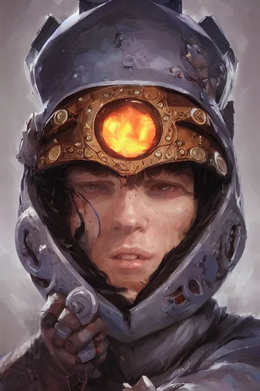 Prompt: portrait of the alchemist wearing the legendary loot headgear by artgerm and Craig Mullins, James Jean, Andrey Ryabovichev, Mark Simonetti and Peter Morbacher 16k