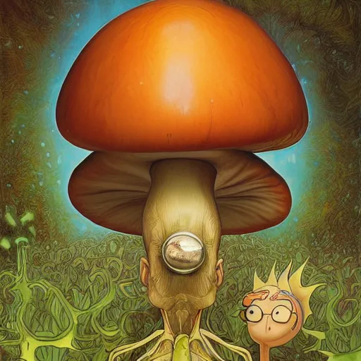 Image similar to mushroom mohawk projector portrait by gaston bussierre and charles vess and james jean and erik jones and rhads, inspired by rick and morty, epic, funny, huge scale, beautiful fine face features, intricate high details, sharp, ultradetailed