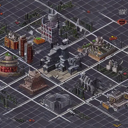 Prompt: isometric map of midgar from final fantasy vii