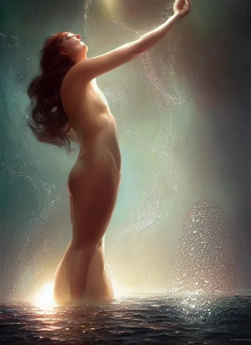 Prompt: hyper realist matte digital painting of a beautiful woman, floating in water, bubbles rising, fantasy art, photo realistic, dynamic lighting, artstation, volumetric lighting, by charlie bowater, by karol bak