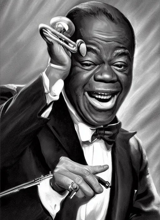 Image similar to a portrait of louis armstrong telling a joke, by joseph christian leyendecker, dramatic lighting, highly detailed digital painting