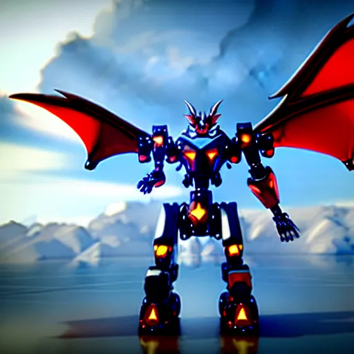 Image similar to a mecha anthro dragon floating in the sky holding a shiny red sword, hyperrealistic, unreal engine, cryengine, 3D