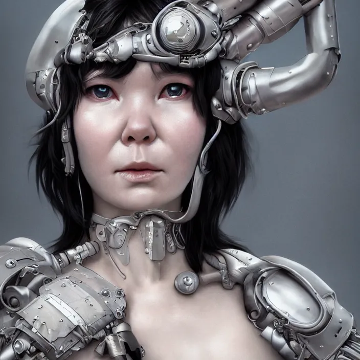 Prompt: hyper - realistic bjork leather cyborg - by tom bagshaw, by ilya kuvshinov, rtx rendering, octane render 1 2 8 k, maya, extreme high intricate details by wlop, digital anime art by ross tran, medium shot, close up shot, composition by sana takeda, dramatic lighting by greg rutkowski, 8 k, trending on artstation