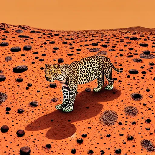 Image similar to photo of a leopard on mars, by wes anderson