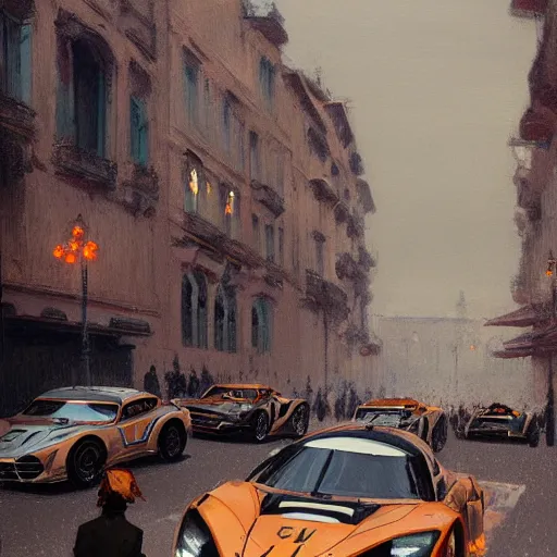 Image similar to a beautiful picture of a car race in the streets of monaco by greg rutkowski and theophile - alexandre steinlen trending on artstation