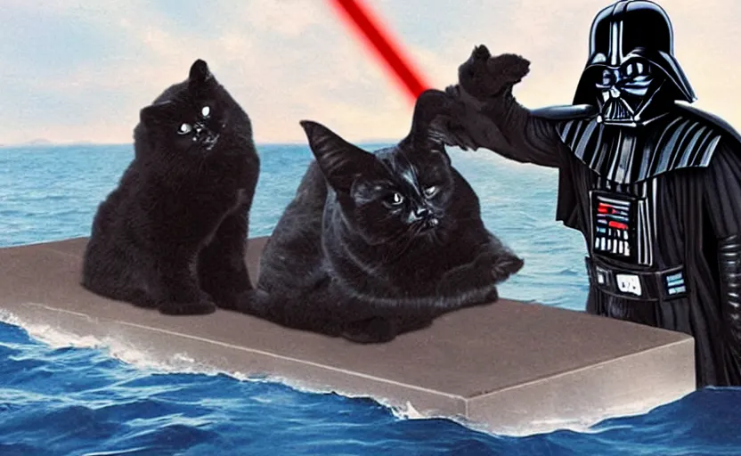 Prompt: darth vader throwing a cat overboard