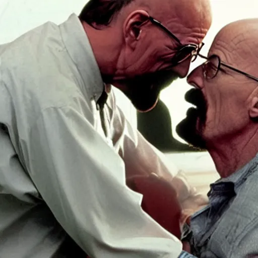 Image similar to Walter white kissing Micheal morbius