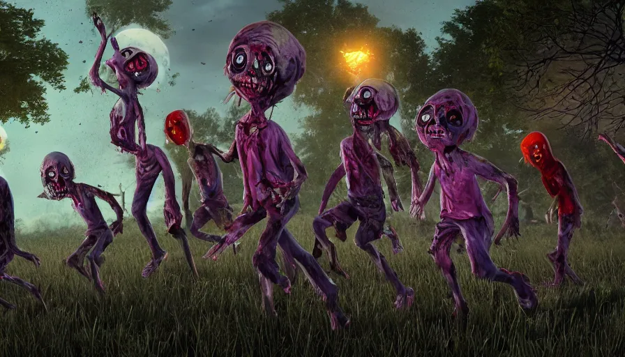 Image similar to night of the living dead by lisa frank's. rotting corpse, zombies, octane render, unreal 5 8 k depth of field, highly - detailed,