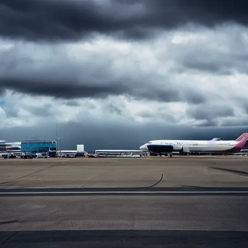 Image similar to a cartoon scene of an airport and cloudy skies