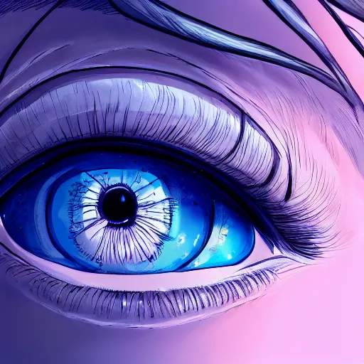 Prompt: a girl's eyes, stars are hidden in the eyes, 8 k, stunning, dream, highly detailed, super macro, surrealist, close - up view,, style of magical girl, makoto shinkai