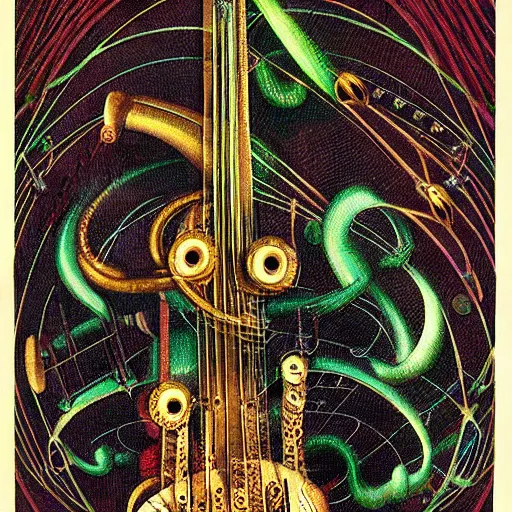 Image similar to a fabric rendering of alien musical instruments by kinuko craft rendered by houdini