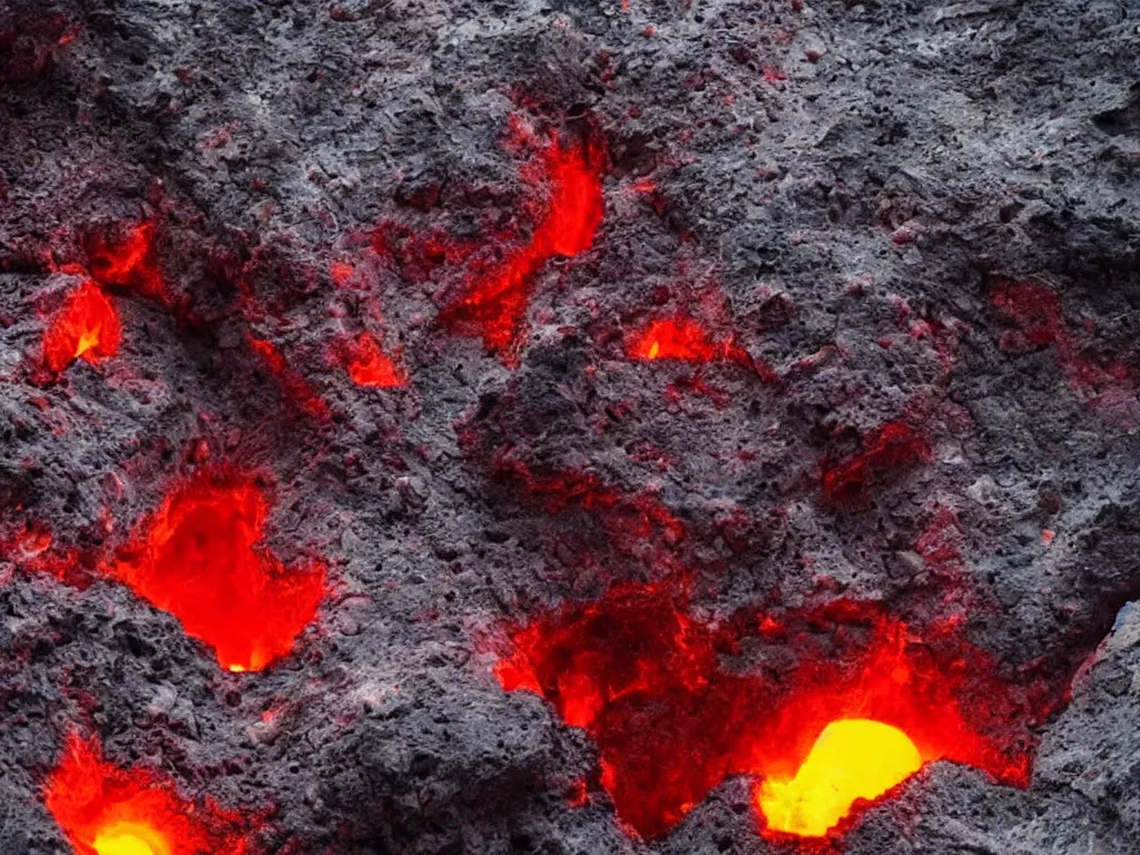 Prompt: alien technology hidden inside a fiery volcano, glowing futuristic alien technology HD photography