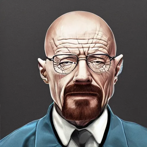 Image similar to walter white next to gustavo fring, in the style of greg rutowski, hyper detailed