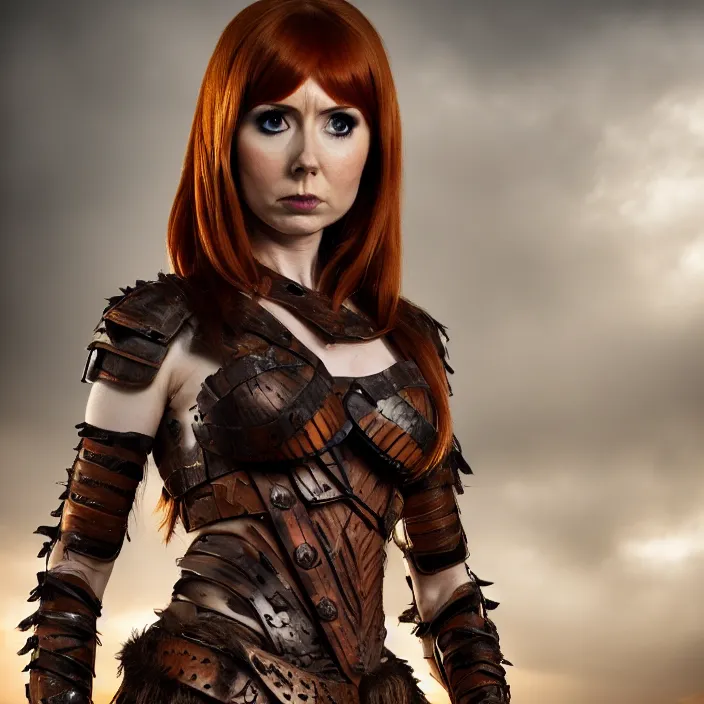 Prompt: full length photograph of a real-life karen gillan as a amazon warrior, Extremely detailed. 8k