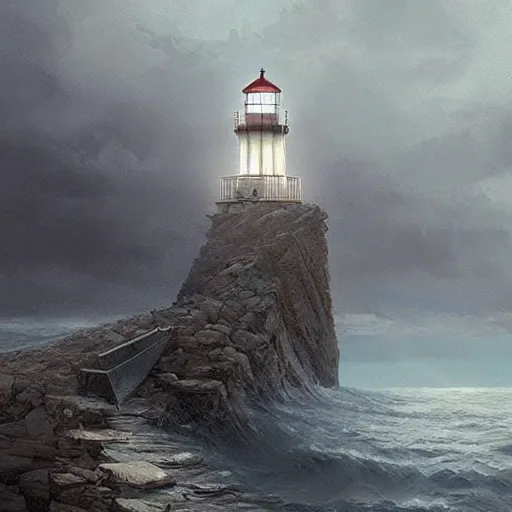 Prompt: a floating lighthouse,digital art,ultra realistic,ultra detailed,art by greg rutkowski,photorealistic,hyperdetailed,eerie,mysterious